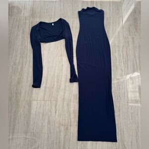 Reoria Women's Navy Blue Strapless Bodycon Dress